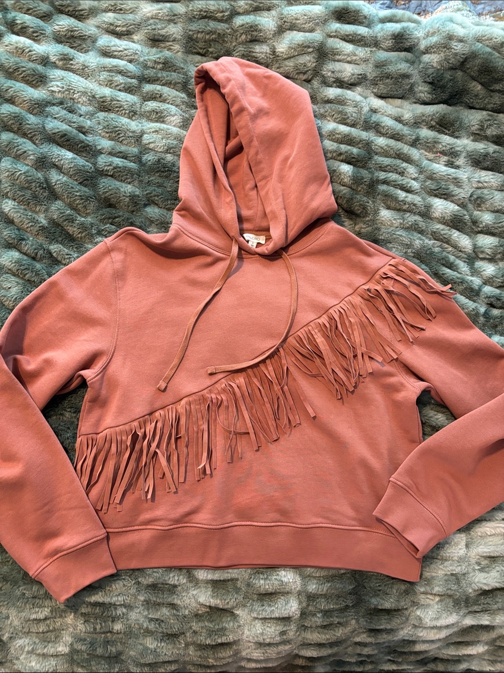 Pilcro Dusty Rose Fringe Hooded Sweatshirt